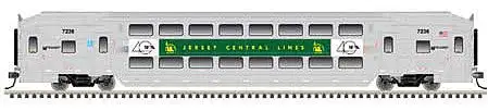 Atlas Model Railroad 50005373 N Scale Multi-Level Commuter Coach Trailer with Toilet - Ready to Run - Master(R) -- New Jersey Transit 7236 (Central of NJ Heritage, silver, green, yellow)