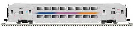 Atlas Model Railroad 50005513 N Scale Multi-Level Commuter Coach Trailer - Ready to Run - Master(R) -- New Jersey Transit 7615 (silver, magenta, orange, blue)