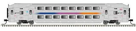 Atlas Model Railroad 50005516 N Scale Multi-Level Commuter Coach Trailer with Toilet - Ready to Run - Master(R) -- New Jersey Transit 7205 (silver, magenta, orange, blue)