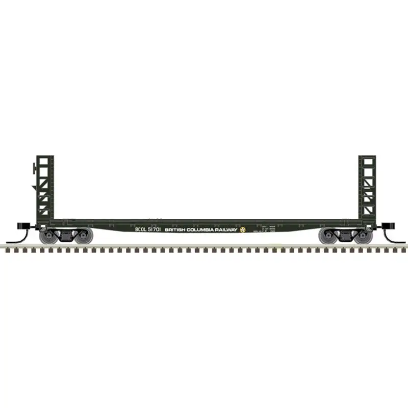 Atlas Model Railroad 50005787 N Scale GSI-GSC 48' Bulkhead Flatcar - Ready to Run - Master(R) -- British Columbia Railway 51726 (green, white)