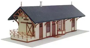 Atlas Model Railroad 720 HO Scale Maywood Train Station -- Kit - 9-1/4 x 4-1/4 x 3" 23.1 x 10.6 x 7.5cm (tan w/brown trim)
