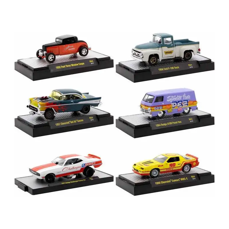 "Auto Meets" Set of 6 Cars IN DISPLAY CASES Release 84 Limited Edition 1/64 Diecast Model Cars by M2 Machines