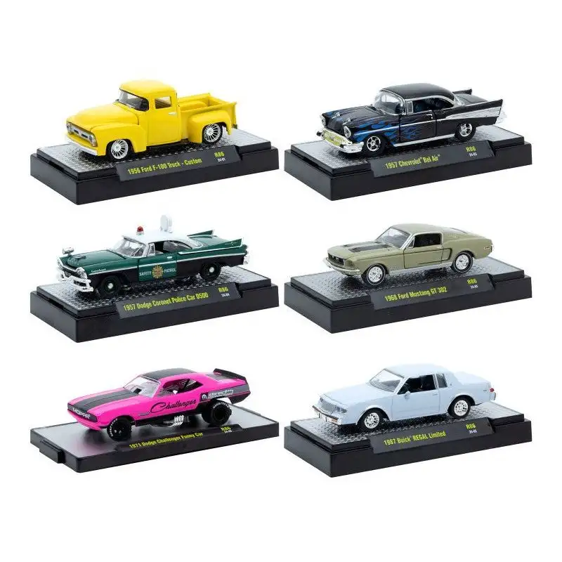 "Auto Meets" Set of 6 Cars IN DISPLAY CASES Release 86 Limited Edition 1/64 Diecast Model Cars by M2 Machines