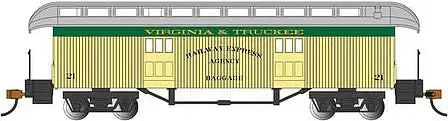 Bachmann 15307 HO Scale Old Time Wood Baggage with Round-End Clerestory Roof - Ready to Run -- Virginia & Truckee (yellow, green)