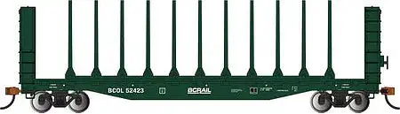 Bachmann 12901 HO Scale 52' Centerbeam Bulkhead Flatcar - Ready to Run -- BC Rail #52423 (green)