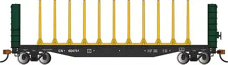 Bachmann 12902 HO Scale 52' Centerbeam Bulkhead Flatcar - Ready to Run -- Canadian National #60472 (black)