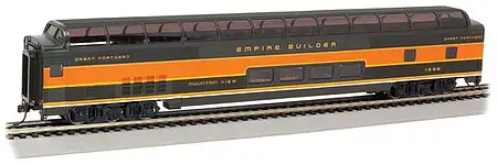 Bachmann 13003 HO Scale Budd 85' Full-Length Dome with Lights - Ready-to-Run - Silver Series(R) -- Great Northern #1392 "Mountain View" (Empire Builder; green, Omaha Orange)