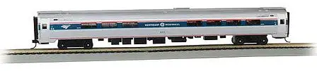 Bachmann 13124 HO Scale Amfleet 85' Cafe Diner - Ready to Run - Silver Series(R) -- AMTrak 43344 (Phase IV, Northeast Regional, silver, blue, red)