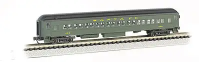 Bachmann 13751 N Scale 72' Heavyweight Coach w/Lights - Ready to Run -- Santa Fe (Pullman Green, black)