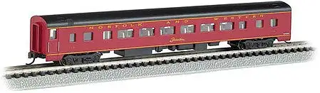 Bachmann 14257 N Scale 85' Smooth-Side Coach with Interior Lighting - Ready to Run -- Norfolk & Western #1728 (maroon, black)