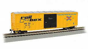 Bachmann 14901 HO Scale ACF 50'6" Outside-Braced Boxcar - Flashing Rear End Device - Ready to Run -- Railbox #32271 (yellow, black; Large Logo)