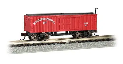 Bachmann 15653 N Scale Old-Time Wood Boxcar - Ready to Run -- Northern Central #60 (Boxcar Red, black)