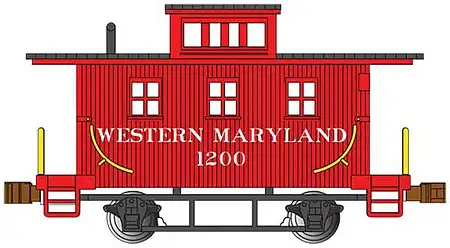 Bachmann 15755 N Scale Old-Time Wood Bobber Caboose - Ready to Run -- Western Maryland #1200 (red, black)