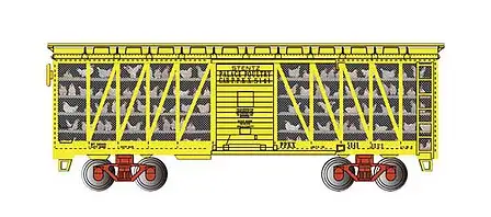 Bachmann 15904 HO Scale Poultry Stock Car - Ready to Run -- Stentz Palace Poultry Car Co. PPKX #5141 (yellow)