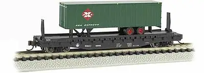 Bachmann 16752 N Scale 52'6" Flatcar with 35' Trailer - Ready to Run - Silver Series(R) -- Baltimore & Ohio #8966 (black, green REA Trailer)