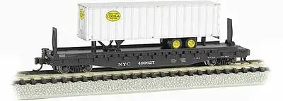 Bachmann 16753 N Scale 52'6" Flatcar with 35' Trailer - Ready to Run - Silver Series(R) -- New York Central #499627 (black, w/silver NYC Trailer)