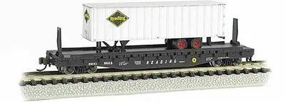 Bachmann 16754 N Scale 52'6" Flatcar with 35' Trailer - Ready to Run - Silver Series(R) -- Reading #9814 (black, Speed Lettering w/silver RDG Trailer)
