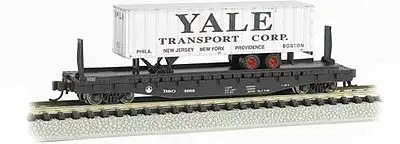 Bachmann 16755 N Scale 52'6" Flatcar with 35' Trailer - Ready to Run - Silver Series(R) -- Atlantic Coast Line (black, silver Yale Trailer)