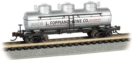 Bachmann 17159 N Scale 3-Dome Tank Car - Ready to Run - Silver Series(R) -- L. Foppiano Wide Co. 1112