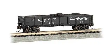 Bachmann 17254 N Scale 40' Steel Gondola with Load - Ready to Run -- Denver & Rio Grande Western #50435 (black, Flying Grande Logo)