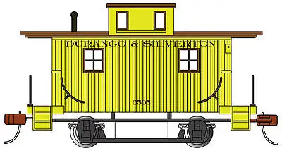 Bachmann 18403 HO Scale Wood 4-Wheel Bobber Caboose - Ready to Run - Silver Series(R) -- Durango & Silverton #0505 (yellow, brown)