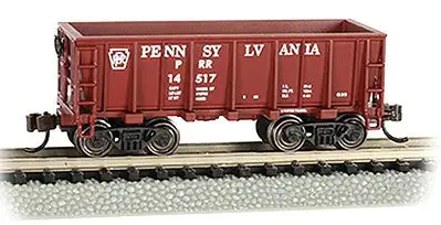 Bachmann 18654 N Scale Ore Car - Flat-Bottom - Ready to Run -- Pennsylvania Railroad #14517 (Boxcar Red, Plain Keystone)