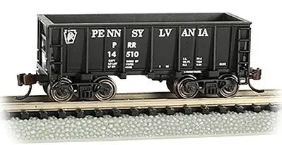 Bachmann 18655 N Scale Ore Car - Flat-Bottom - Ready to Run -- Pennsylvania Railroad 14510 (black, Plain Keystone)