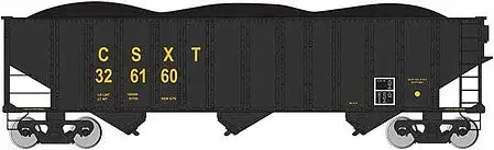 Bachmann 18705 HO Scale Bethlehem Steel 3-Bay 100-Ton Open Hopper - Ready to Run - Silver Series(R) -- CSX Transportation #326160 (black, yellow)