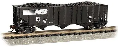 Bachmann 18754 N Scale Bethlehem Steel 100-Ton 3-Bay Hopper - Ready to Run -- Norfolk Southern 145275 (black, white)