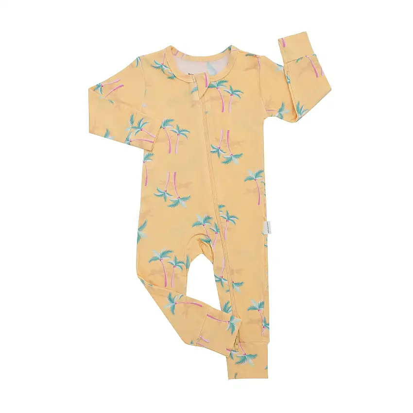 Miami Palm Tree Yellow Zippered Romper