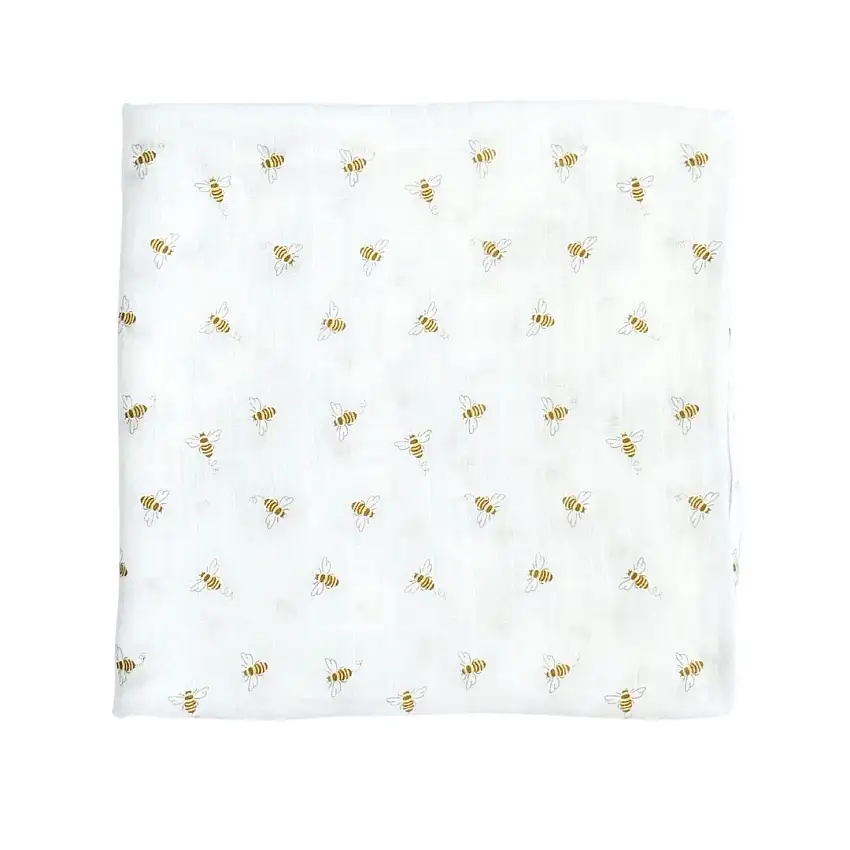 Bamboo Muslin Swaddle Blanket In Busy Bees