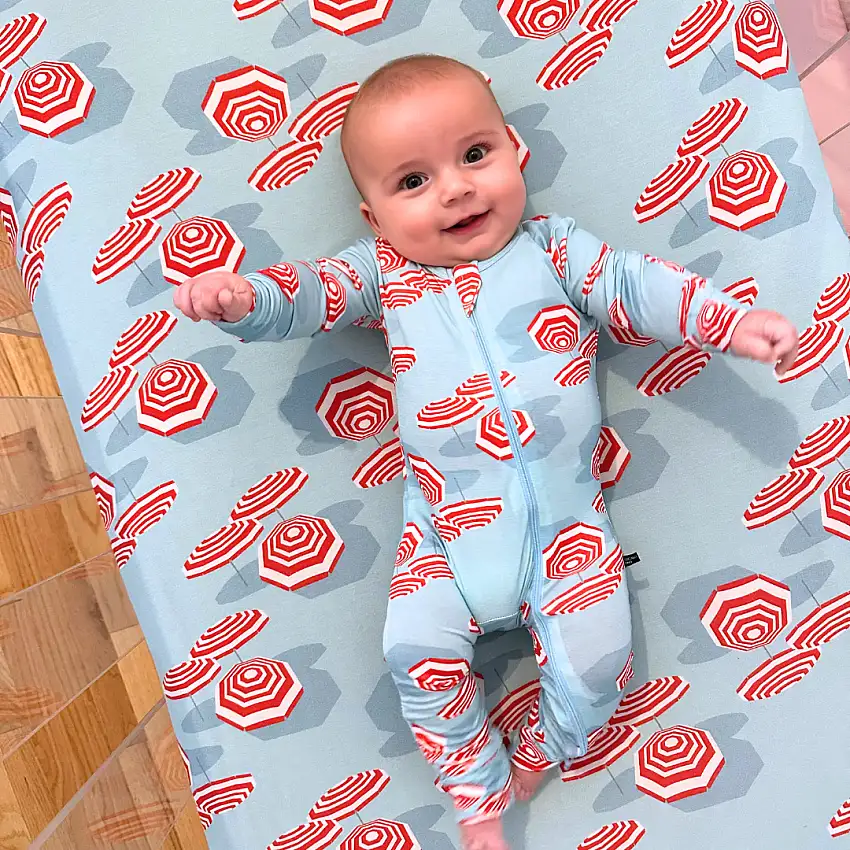 Amalfi Coast Beach Umbrella Red And Blue Crib Sheet