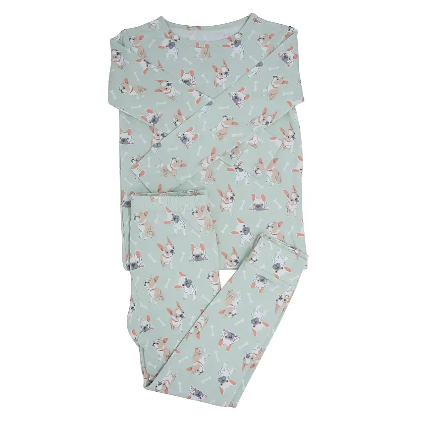 Mint Frenchie Puppy Big Kid Pajama