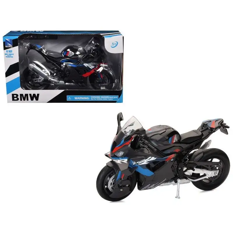 BMW M 1000 RR Motorcycle Black with Red and Blue Stripes 1/12 Diecast Model by New Ray