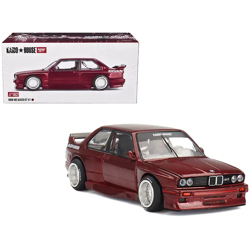 BMW M3 (E30) "Kaido GT V1" Red Metallic with Graphics (Designed by Jun Imai) "Kaido House" Special 1/64 Diecast Model Car by Mini GT