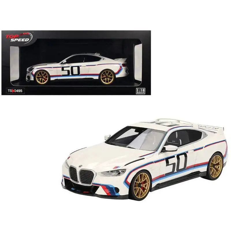 BMW M4 3.0 CSL #50 White with Blue and Red Stripes 1/18 Model Car by Top Speed
