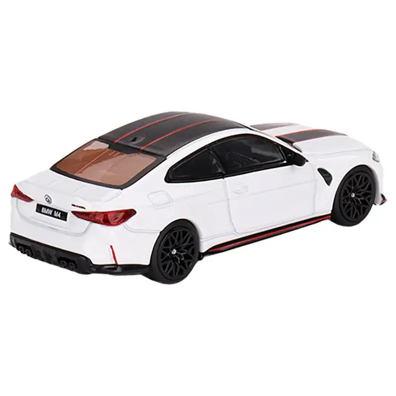 BMW M4 CSL Alpine White with Carbon Top and Black and Red Stripes Limited Edition to 2760 pieces Worldwide 1/64 Diecast Model Car by Mini GT