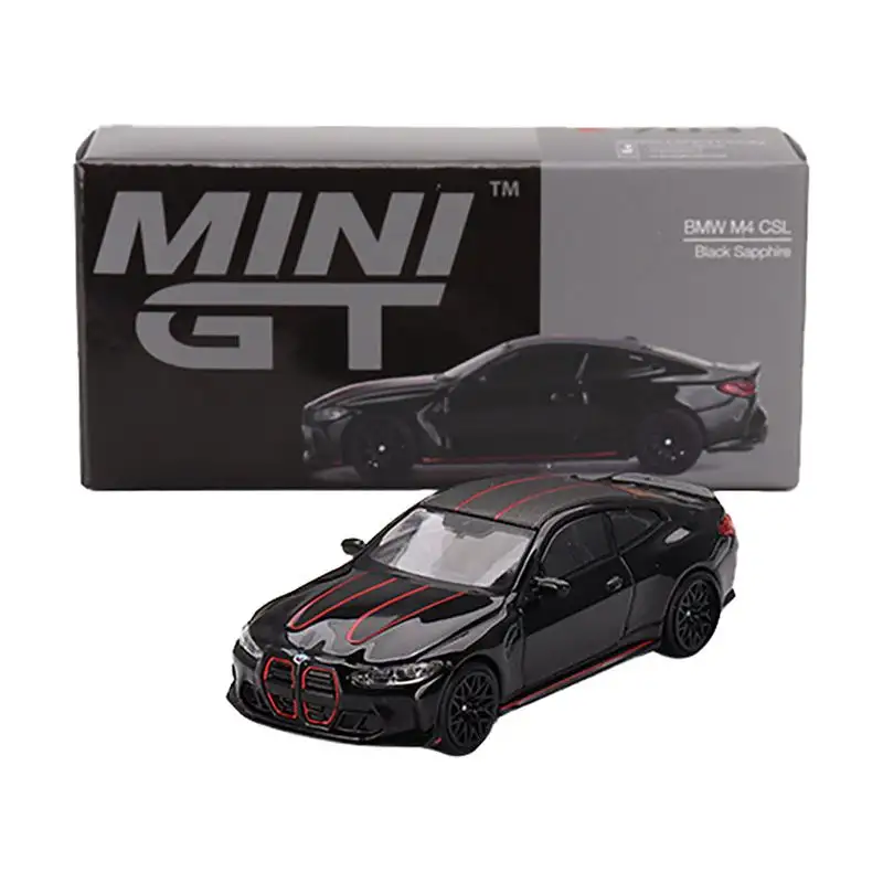 BMW M4 CSL Black Sapphire with Carbon Top and Red Stripes Limited Edition to 2760 pieces Worldwide 1/64 Diecast Model Car by Mini GT