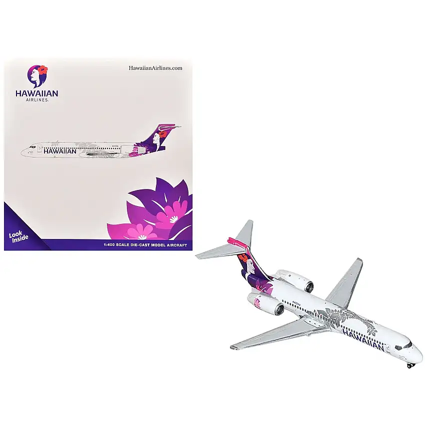Boeing 717-200 Commercial Aircraft "Hawaiian Airlines" (N492HA) White with Purple Graphics 1/400 Diecast Model Airplane by GeminiJets