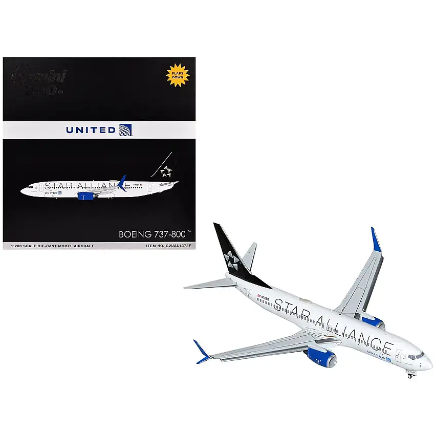 Boeing 737-800 Commercial Aircraft with Flaps Down "United Airlines Star Alliance" (N76516) White with Black Tail "Gemini 200" Series 1/200 Diecast Model Airplane by GeminiJets