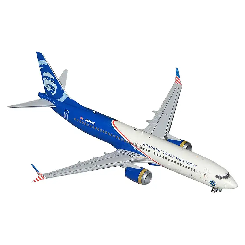 Boeing 737 MAX 8 Commercial Aircraft "Alaska Airlines - Honoring Those Who Serve" (N806AK) White and Blue "Gemini 200" Series 1/200 Diecast Model Airplane by GeminiJets