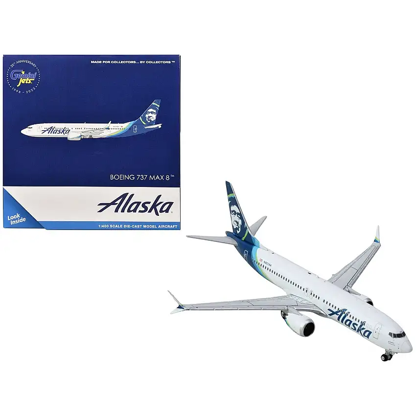 Boeing 737 MAX 8 Commercial Aircraft "Alaska Airlines" (N801AK) White with Blue Tail 1/400 Diecast Model Airplane by GeminiJets