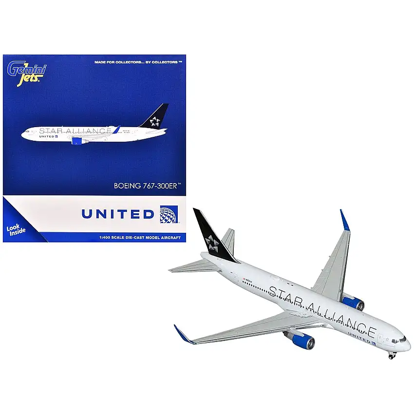 Boeing 767-300ER Commercial Aircraft "United Airlines Star Alliance" (N76516) White with Black Tail 1/400 Diecast Model Airplane by GeminiJets