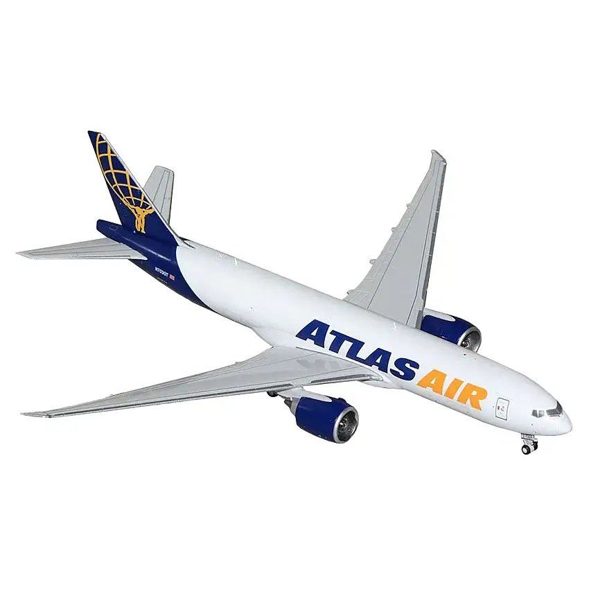 Boeing 777-200LR Commercial Aircraft "Atlas Air" (N703GT) White with Blue Tail 1/400 Diecast Model Airplane by GeminiJets