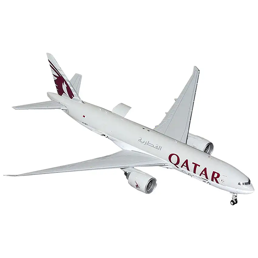 Boeing 777F Commercial Aircraft "Qatar Cargo" (A7-BFT) Gray with Tail Graphics "Gemini 200 - Interactive" Series 1/200 Diecast Model Airplane by GeminiJets