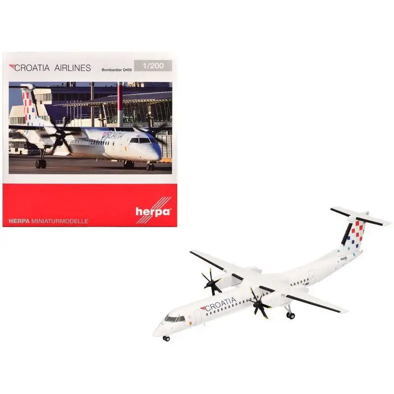 Bombardier Q400 Commercial Aircraft "Croatia Airlines" (9A-CQE) White with Tail Graphics 1/200 Diecast Model Airplane by Herpa