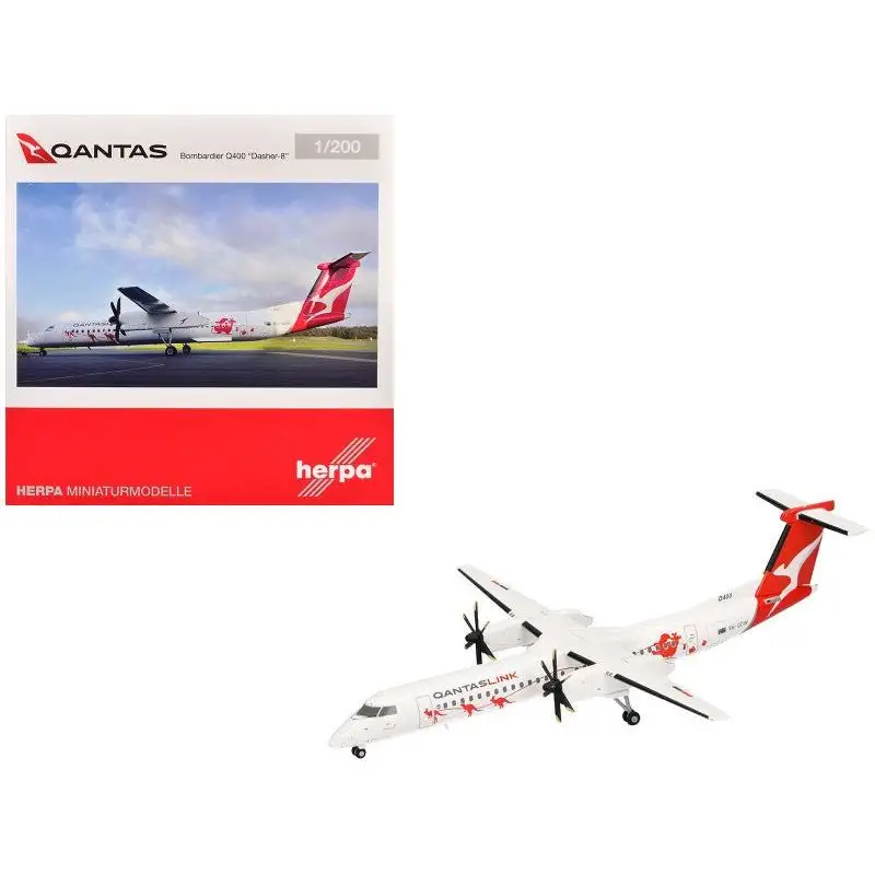 Bombardier Q400 Commercial Aircraft "QantasLink - Dasher-8 Livery" (VH-QOW) White with Graphics 1/200 Diecast Model Airplane by Herpa