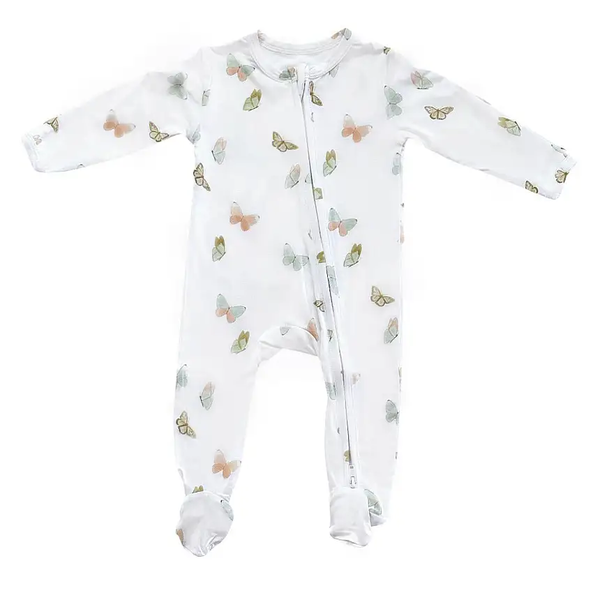 Footie Zippered One Piece In Butterflies