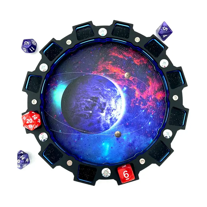 8" Sprocket Round Dice Tray - Space w/Vegan Leather