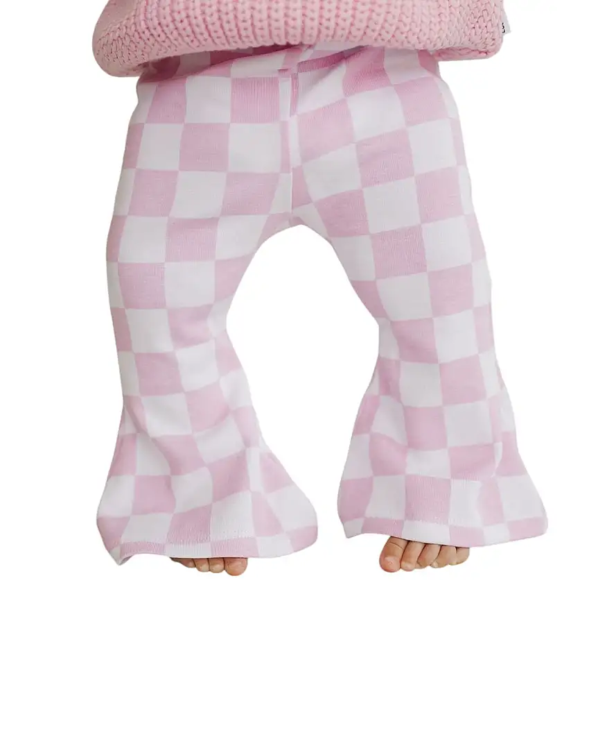 Checkered Flare Pants | Pink